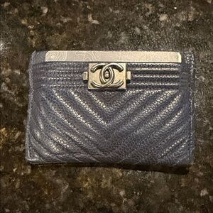 Chanel Navy Leather Card Holder